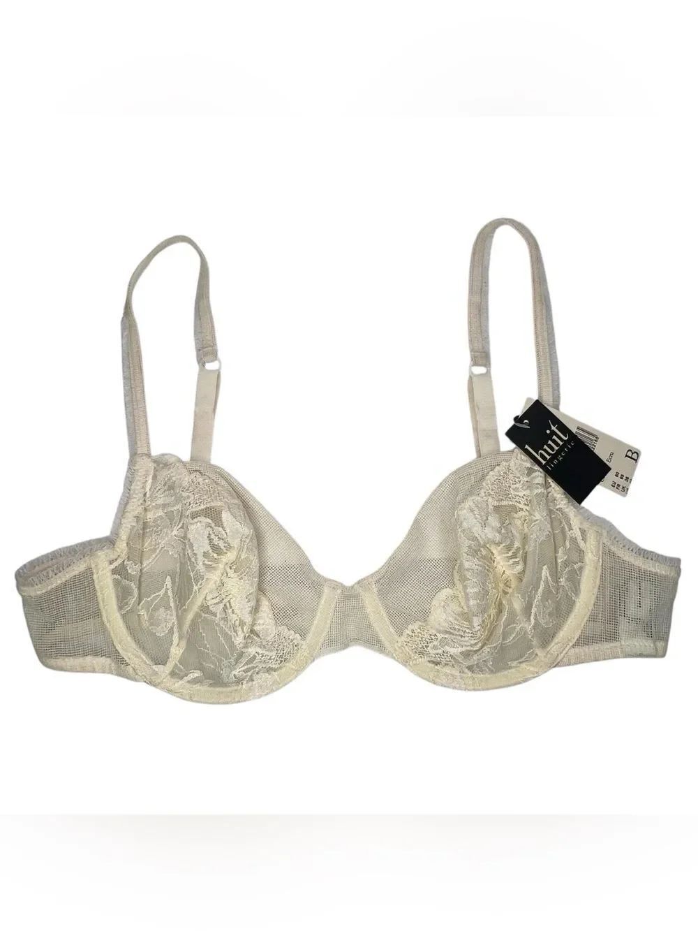 New Huit Cream Lace Mesh Underwire Coquette Bra Sz 36B